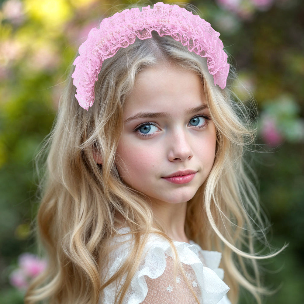 3Pcs Lace Bowknot Headband Mesh Pearl Girls Crown Hairband