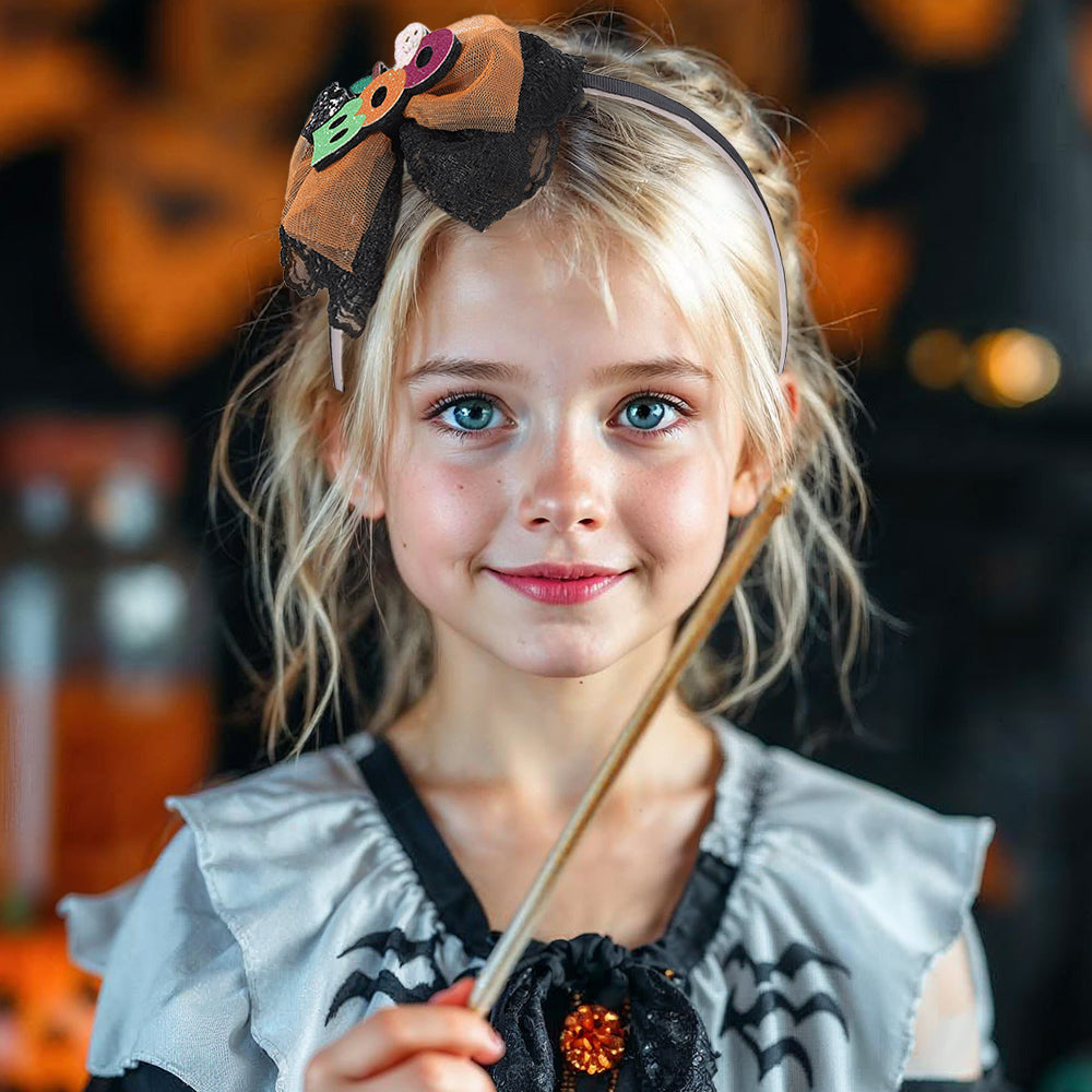 Kid Halloween Bow Knot Hairband Cartoon Glitter Ghost Halloween Crown Headband