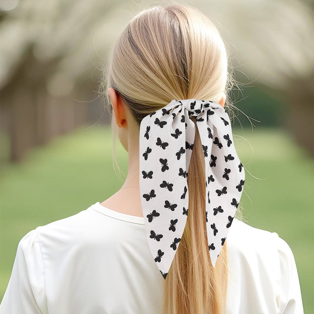 Women Print Fabric Handmade Ponytails Bow Ties Girls Scrunchies Accessories