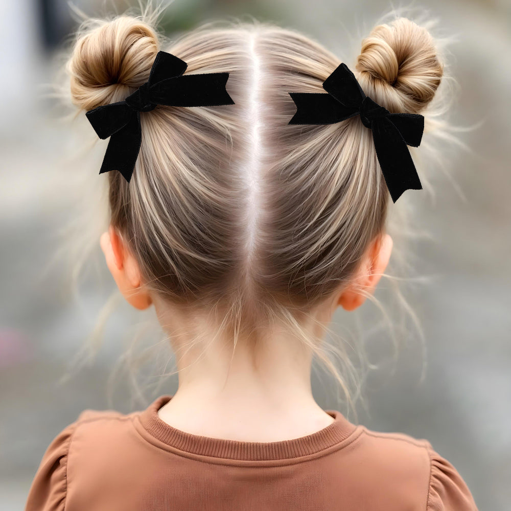 CN 6PCS Solid Color Velvet Boutique Hair Bow Clip