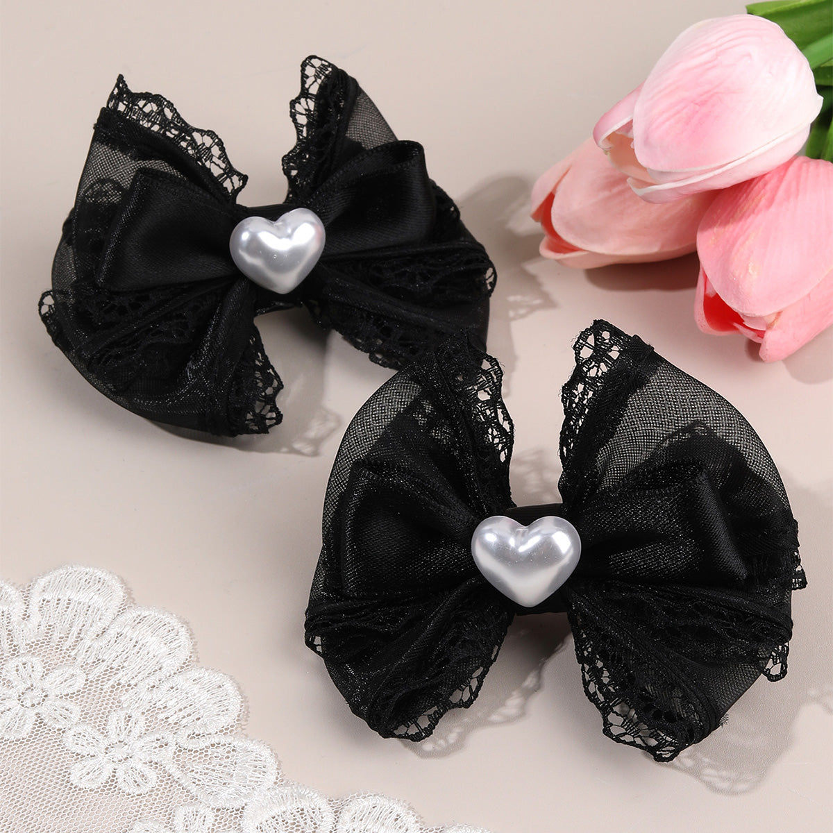 2Pcs Lace Boutique Hair Bow Clip Toddler Girls