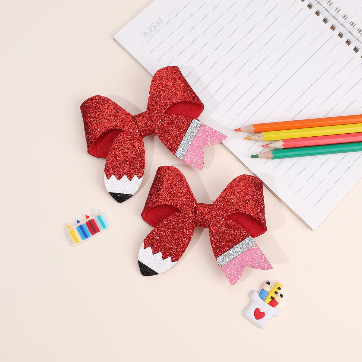 2Pcs Sparkly Glitter Pencil Hair Pins Back to School Hair Clip Girls
