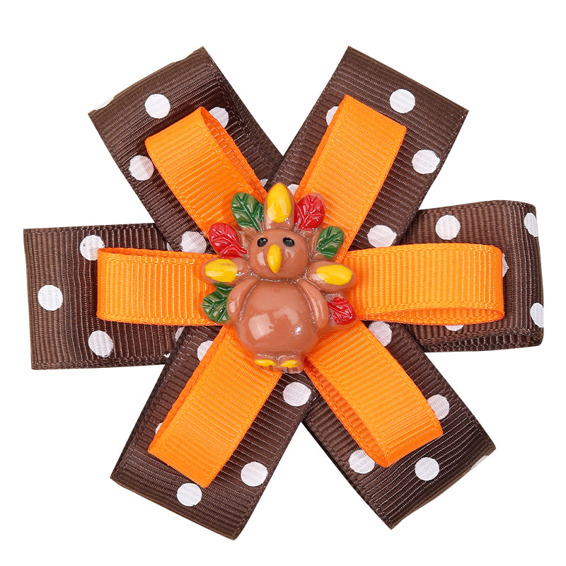 Cartoon Turkey Pumpkin Hair Bows Hair Clips