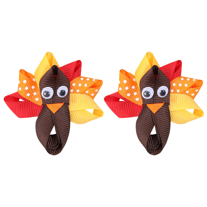 Cartoon Turkey Pumpkin Hair Bows Hair Clips