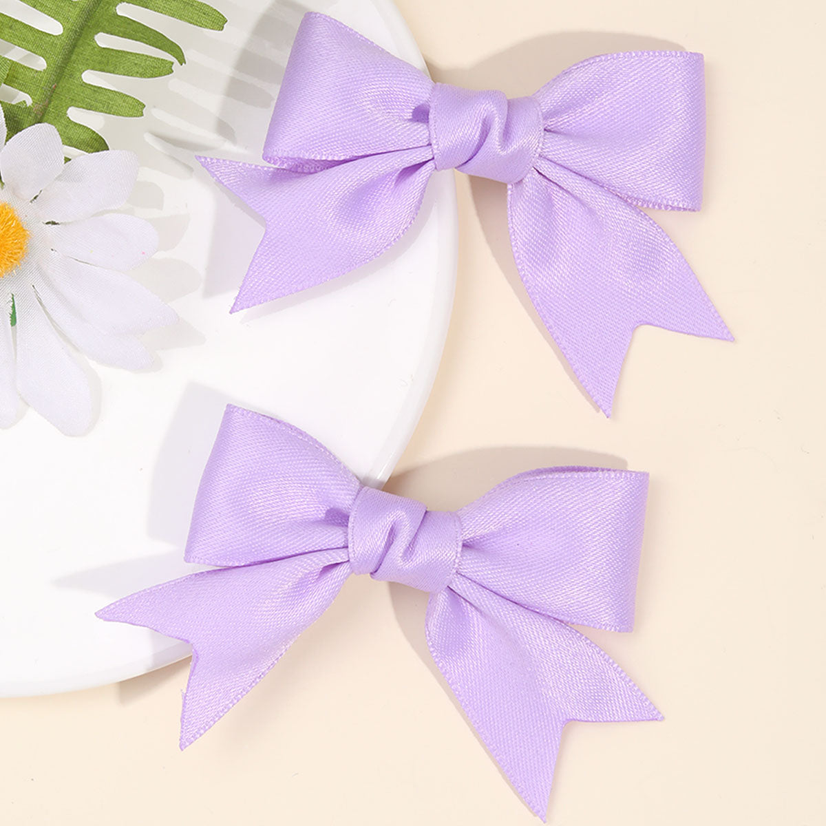 2Pcs Fabric Pigtail Hair Bow Clips