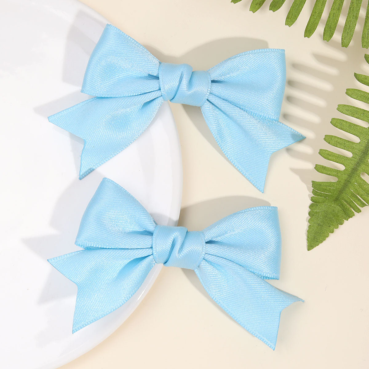 2Pcs Fabric Pigtail Hair Bow Clips