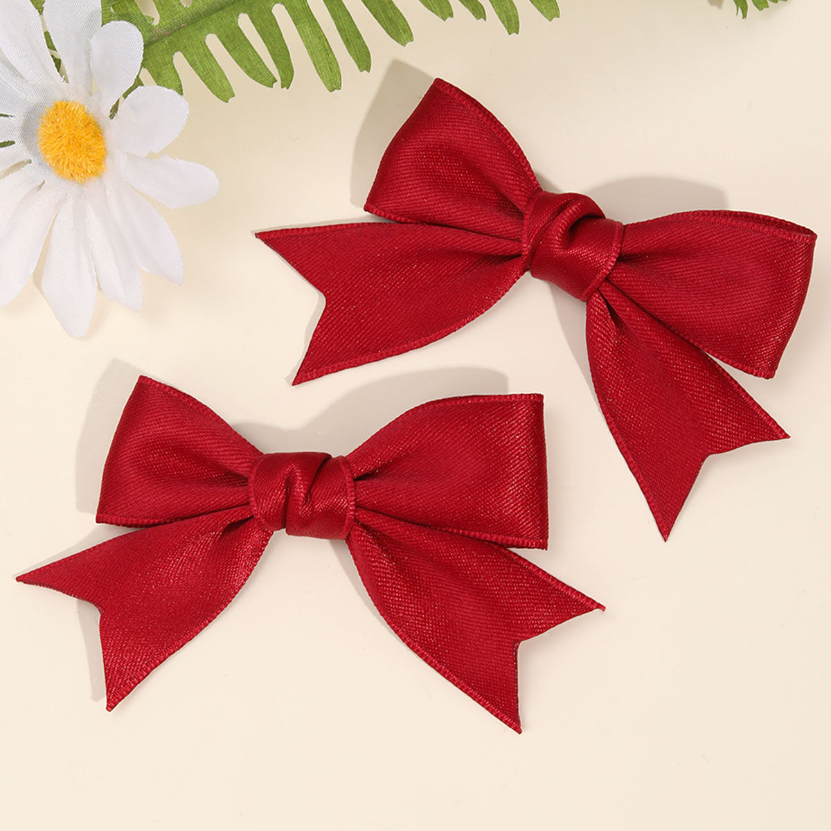2Pcs Fabric Pigtail Hair Bow Clips