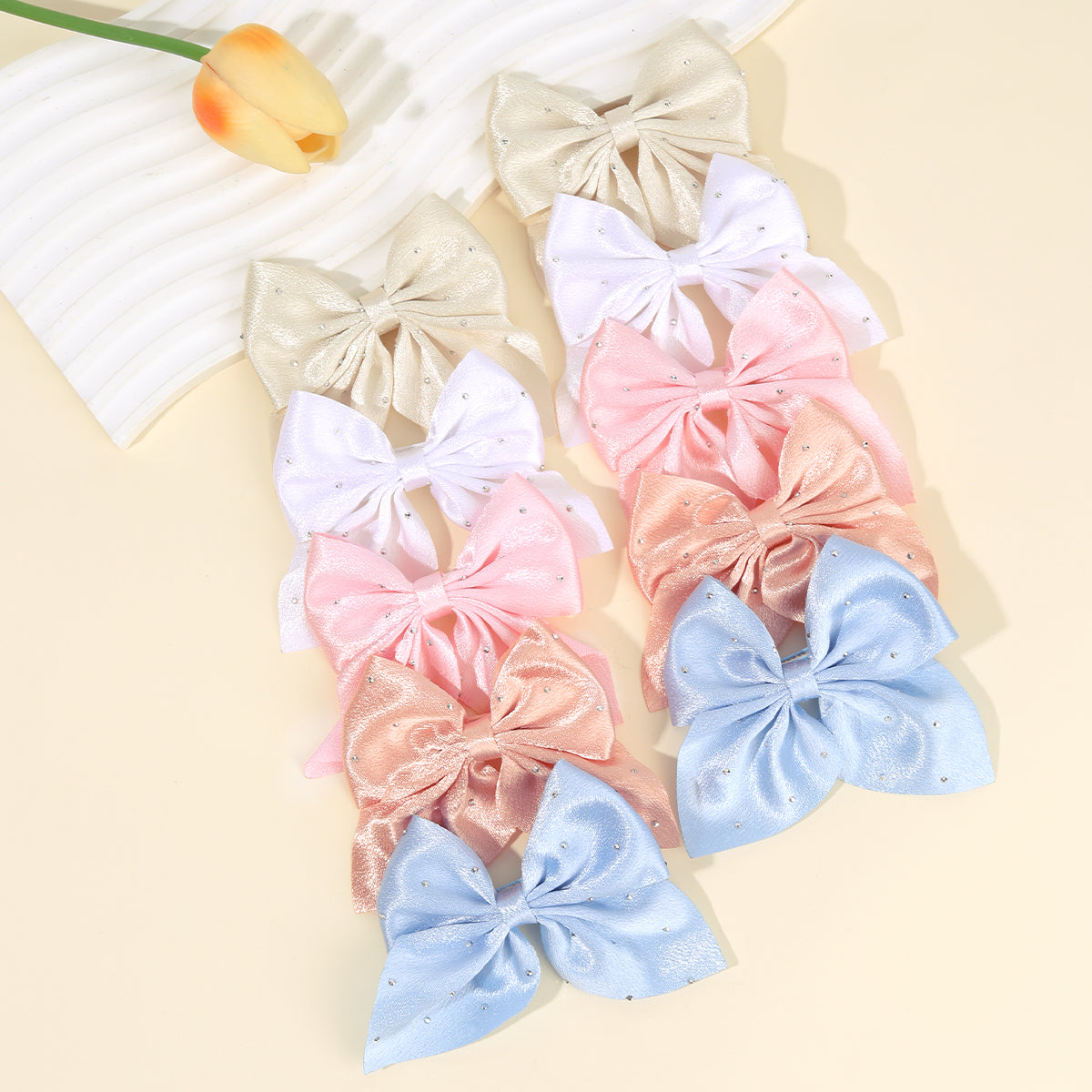 10Pcs Hair Bows Clips with Rhinestone