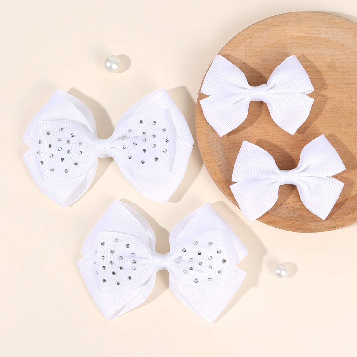 4Pcs Solid Color Hair Bow Clips with Rhinestone