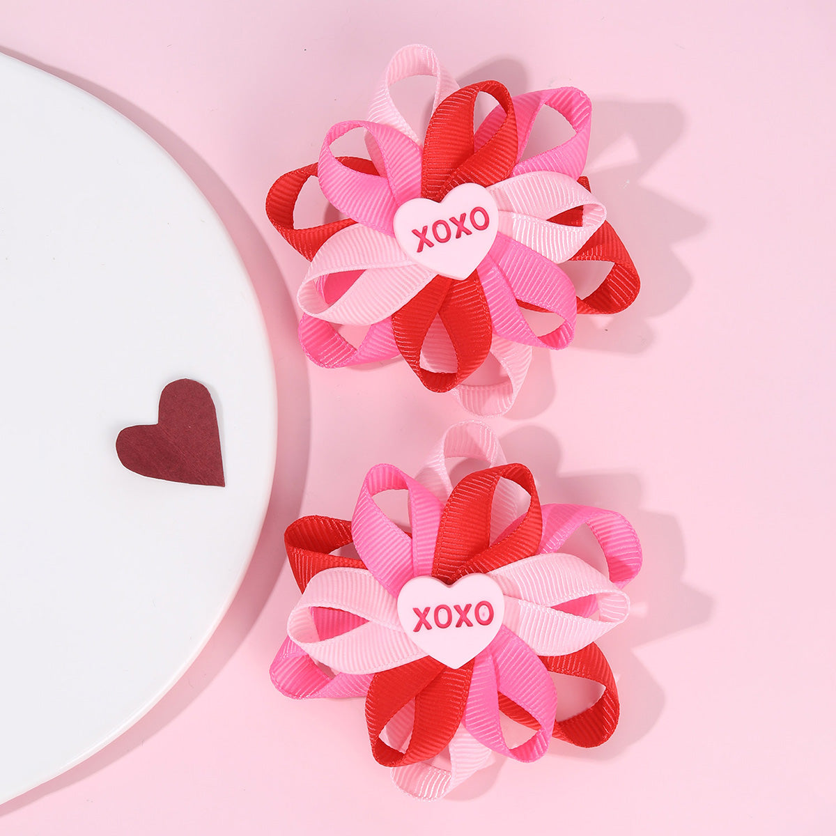 2Pcs Pink Ball Corker Valentine's Day Hair Bows Clips For Girls