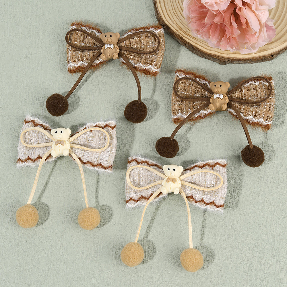 2Pcs Cartoon Bear Hair Pins Velvet Hair Bow Clip Girls