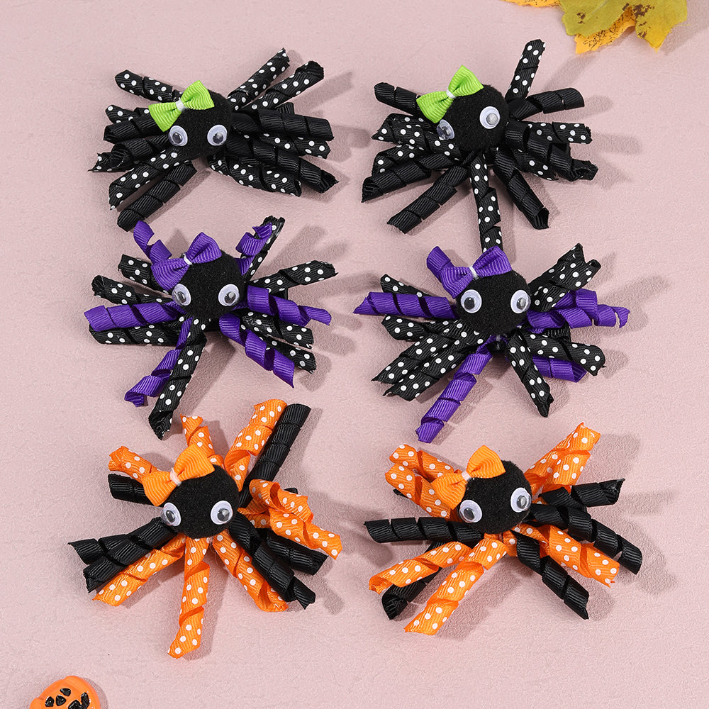2Pcs Cartoon Spider Curly Ribbon Hair Bow Clip Girls Halloween Hair Clip