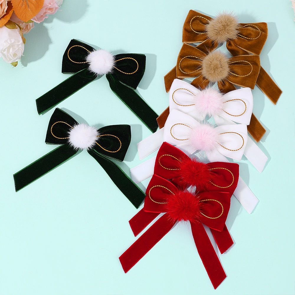 8PCS Winter Velvet Boutique Hair Bow Clip Set