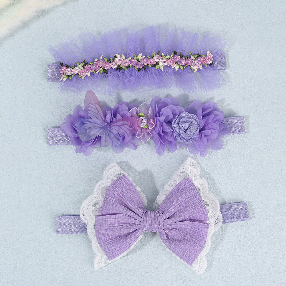 3Pcs Purple Baby Elastic Hairband Purple Flower Boutique Infant Headband