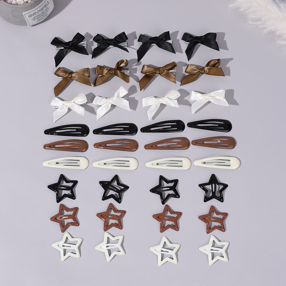 CN 36Pcs Mini Ribbon Bow Clip with Star Metal Snap BB Hair Clip