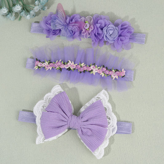3Pcs Purple Baby Elastic Hairband Purple Flower Boutique Infant Headband