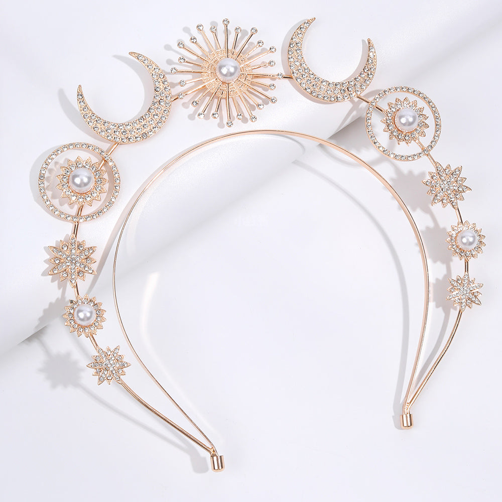 Halo Crown Moon Stars Headbands for Women Boho Bridal Wedding Headwear