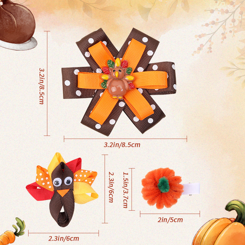 Cartoon Turkey Pumpkin Hair Bows Hair Clips