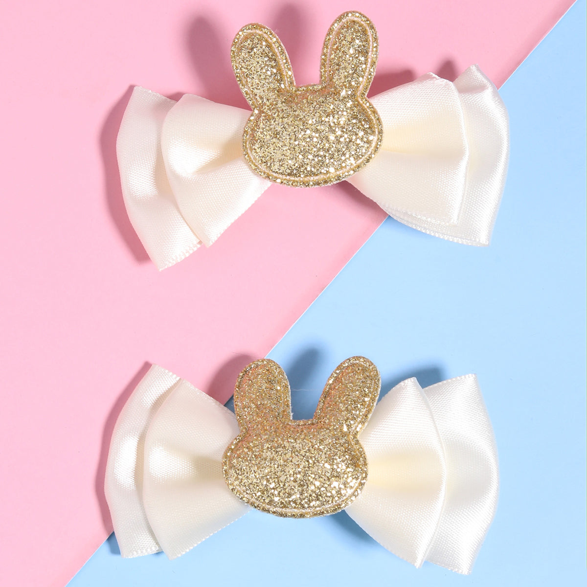 2PCS Glitter Bunny Satin Hair Bows