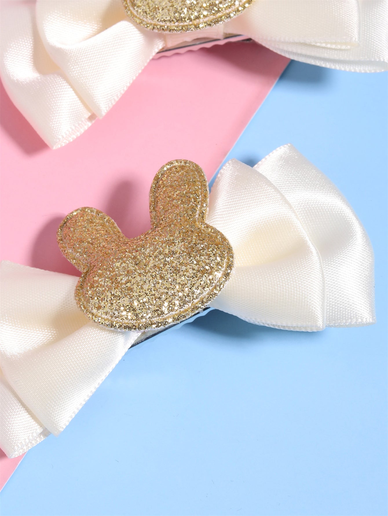 2PCS Glitter Bunny Satin Hair Bows