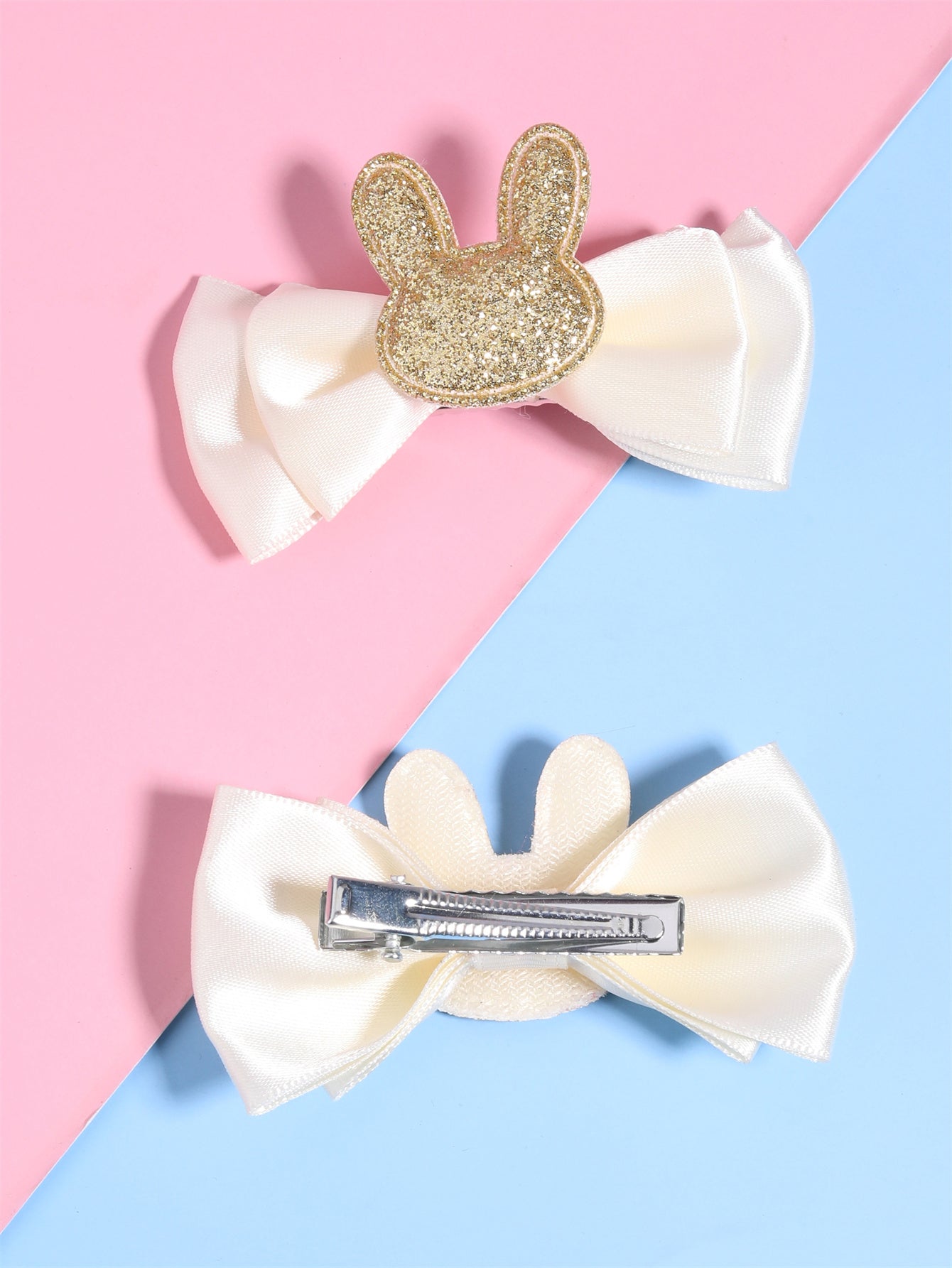 2PCS Glitter Bunny Satin Hair Bows