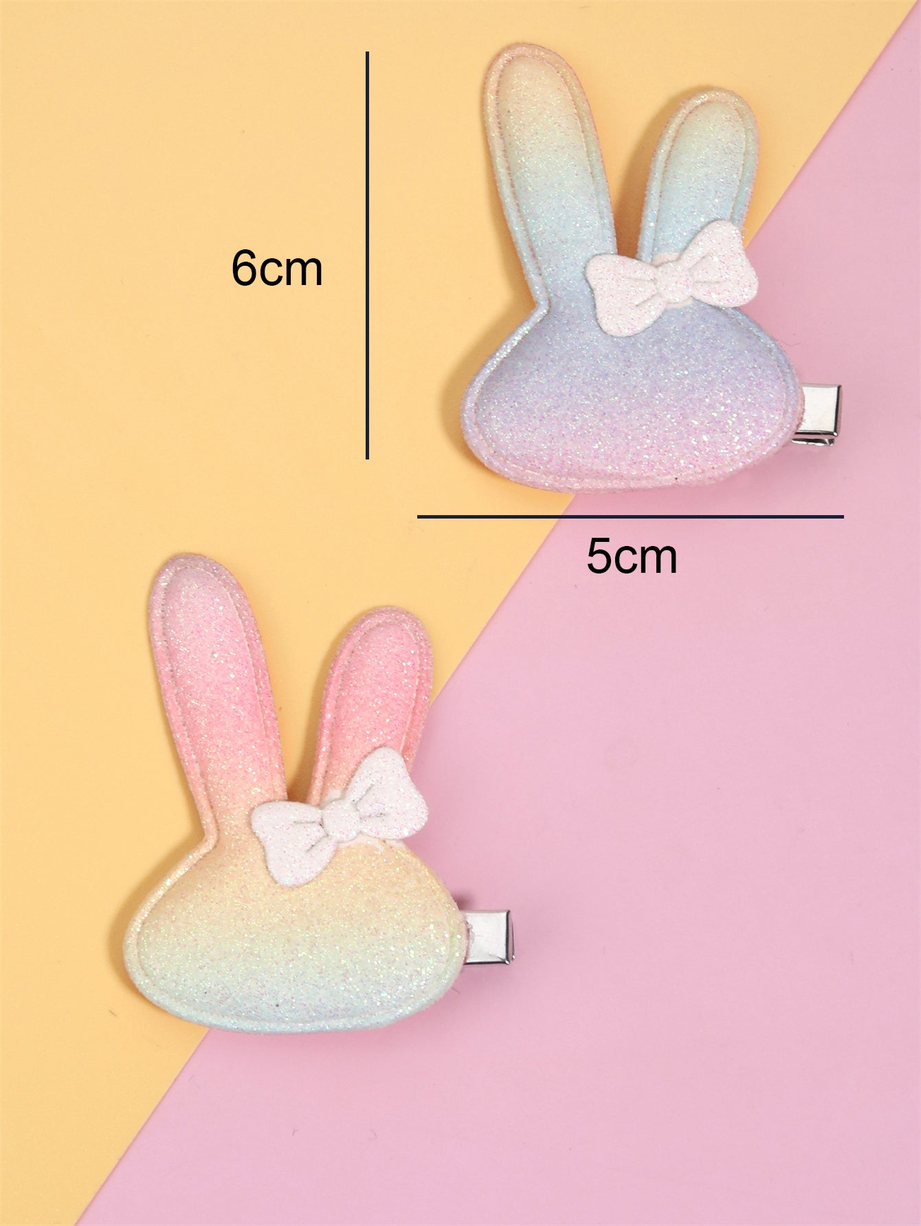 2PCS Glitter Gradient Bunny Hair Clips