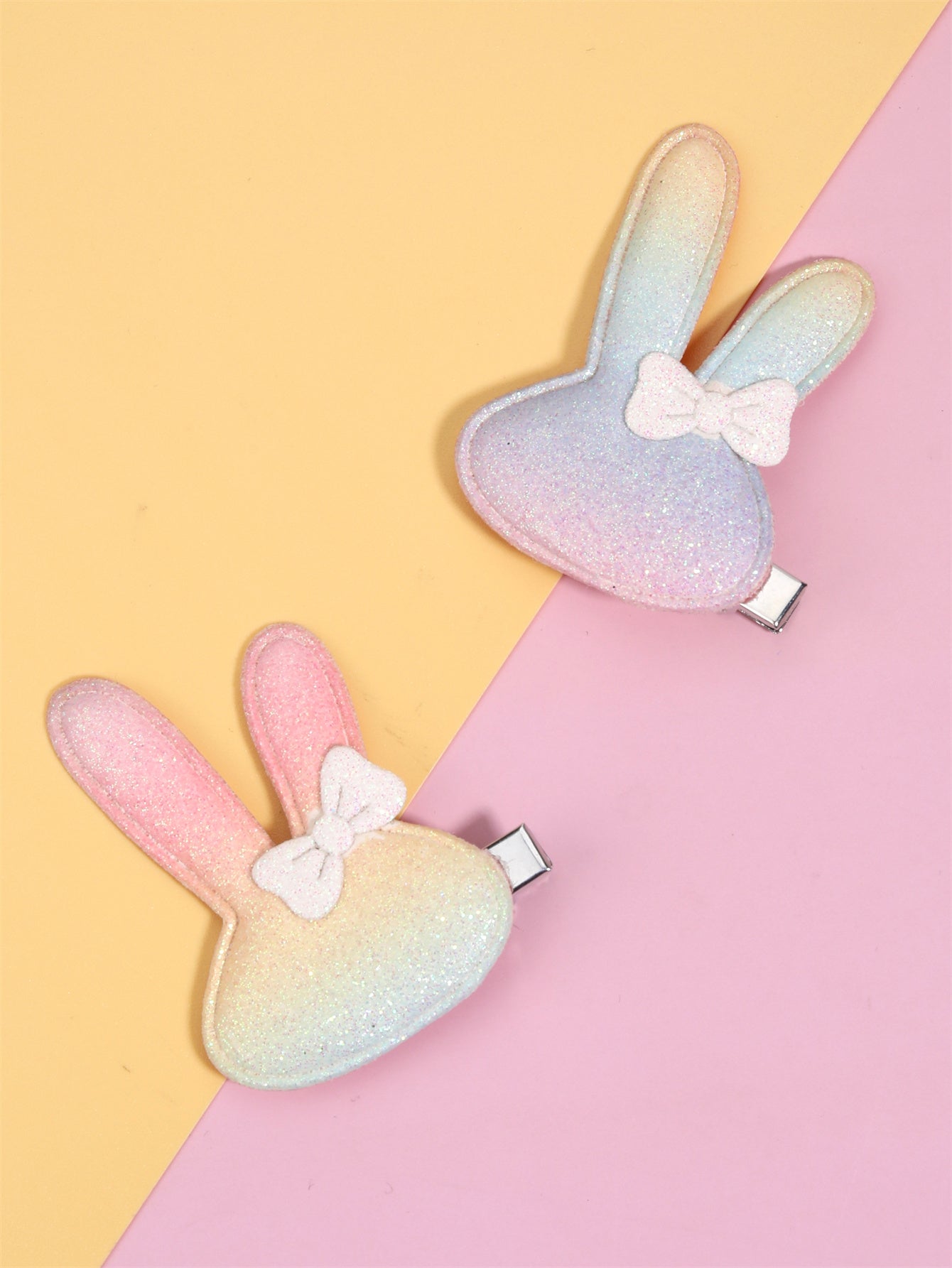 2PCS Glitter Gradient Bunny Hair Clips