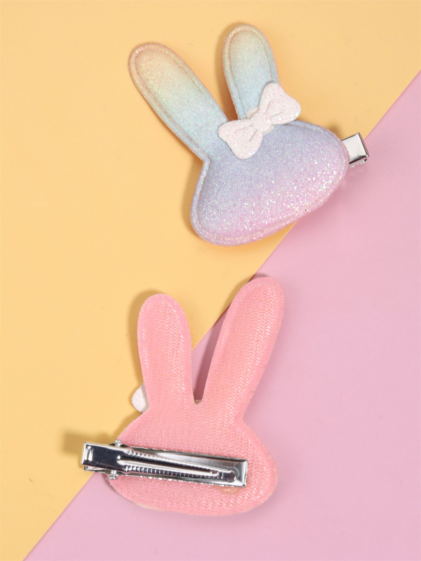 2PCS Glitter Gradient Bunny Hair Clips