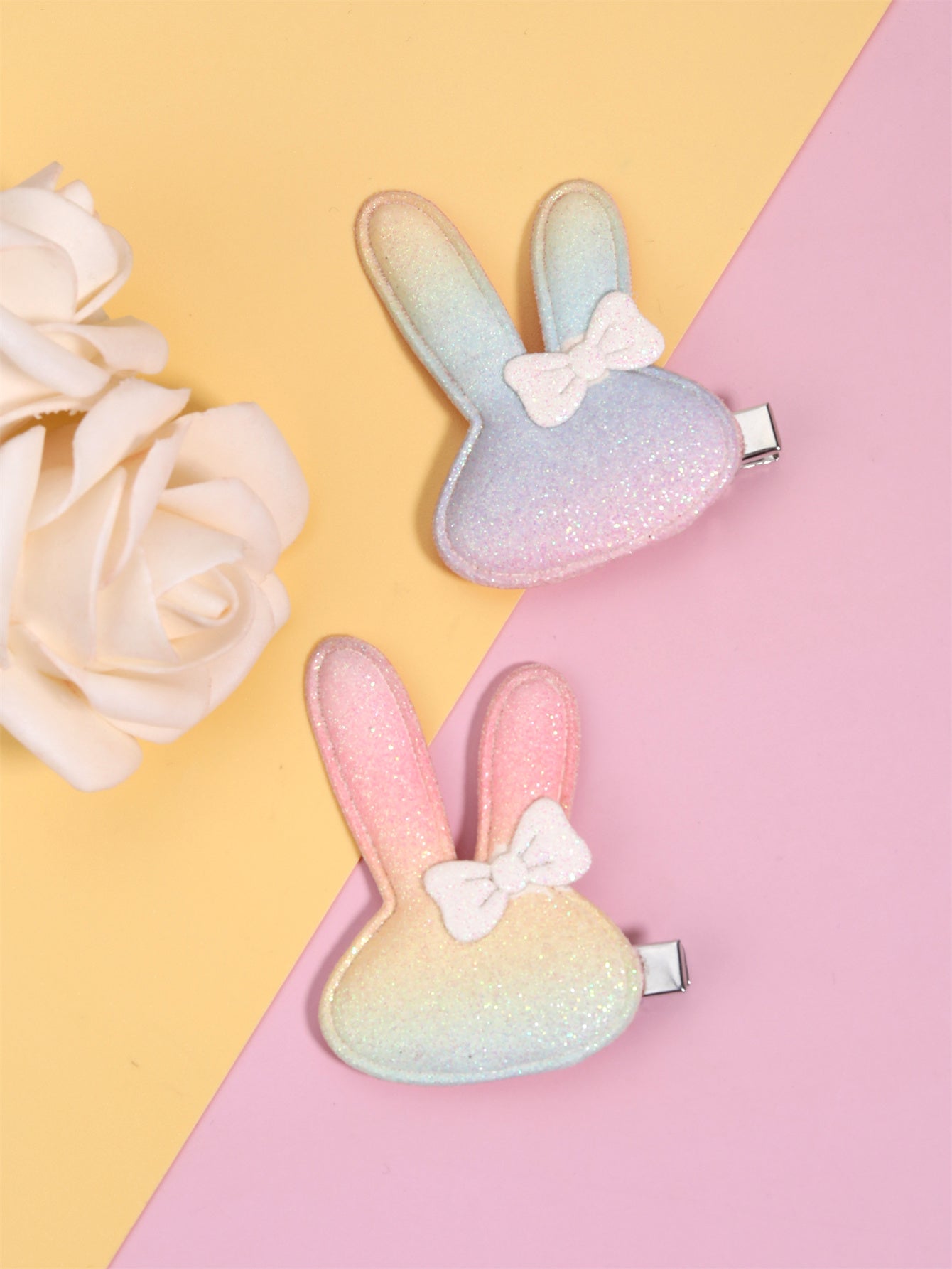 2PCS Glitter Gradient Bunny Hair Clips