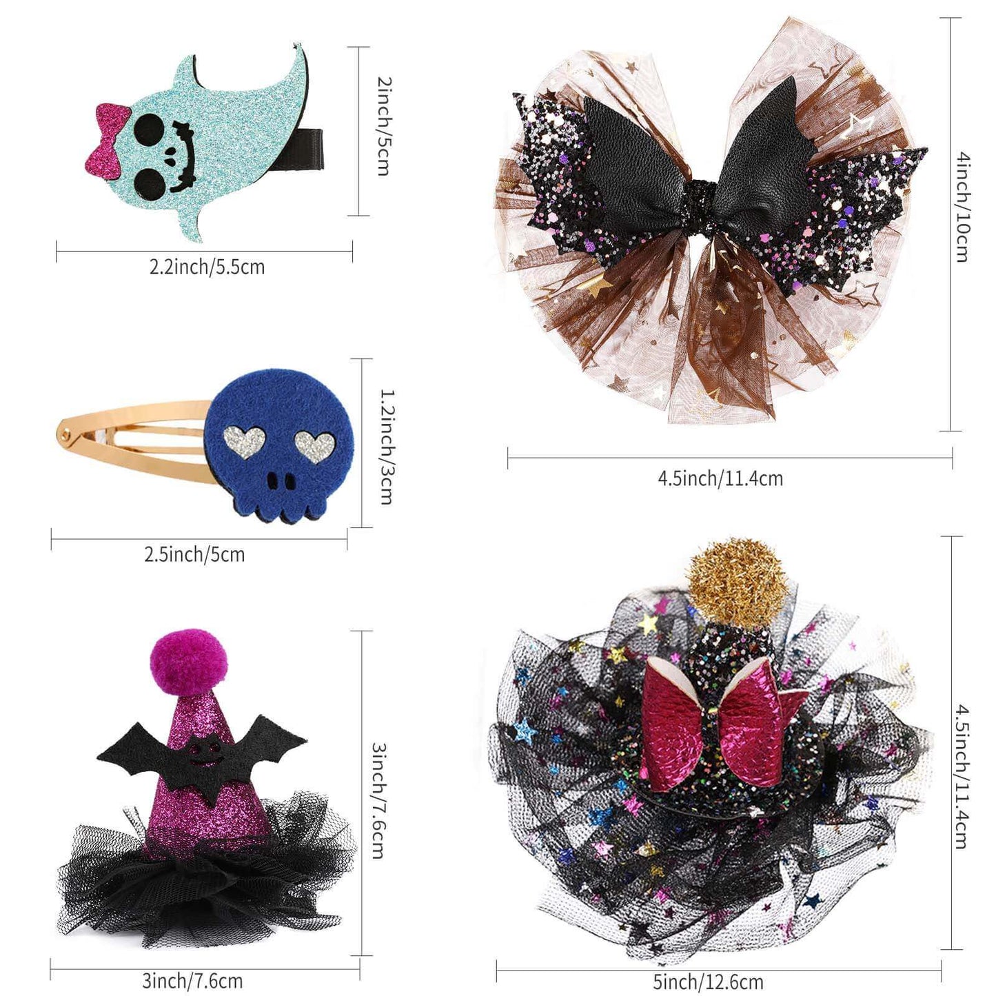 20pcs Glitter Cat Pumpkin Halloween Hair Clips