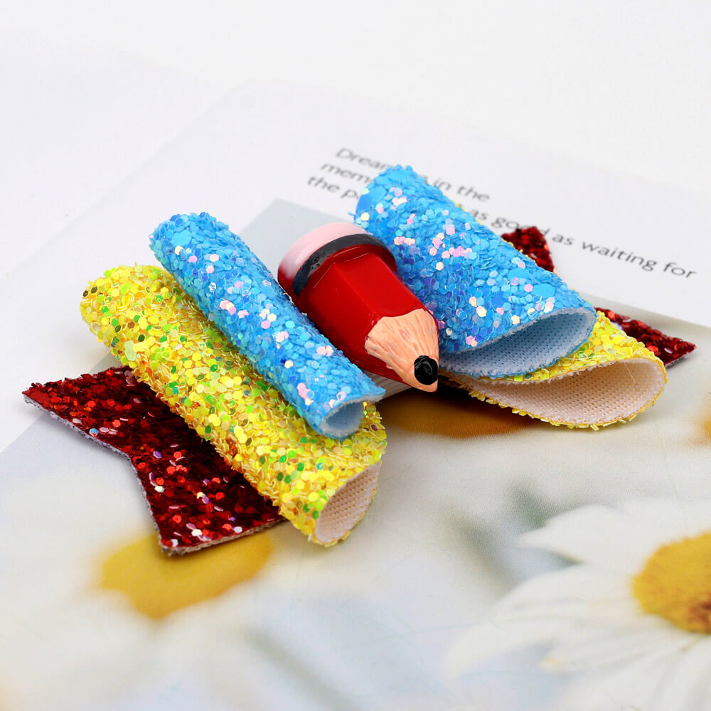 Pencil Glitter and Leather Hair Clips