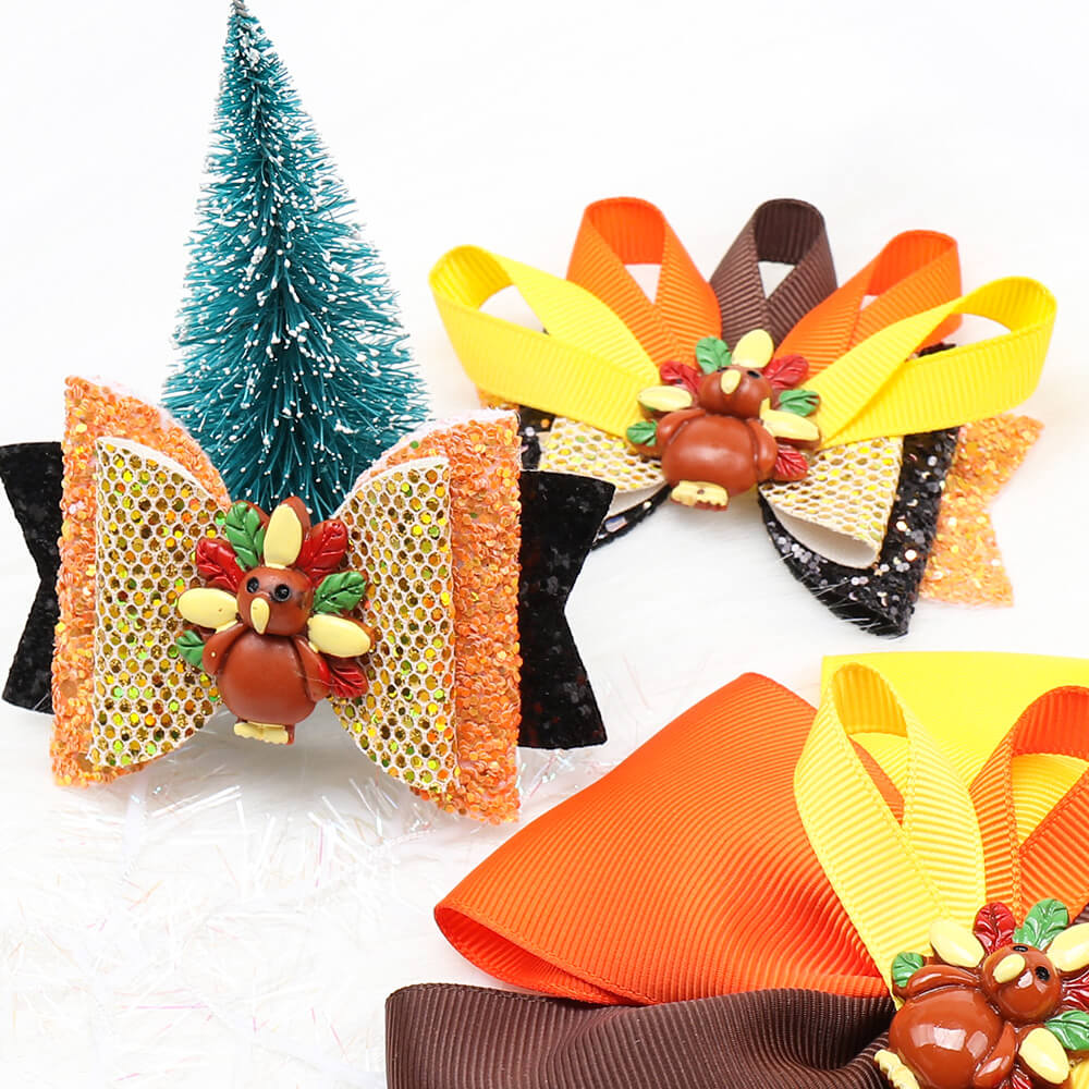 Thanksgiving Turkey Hair Bow Clips