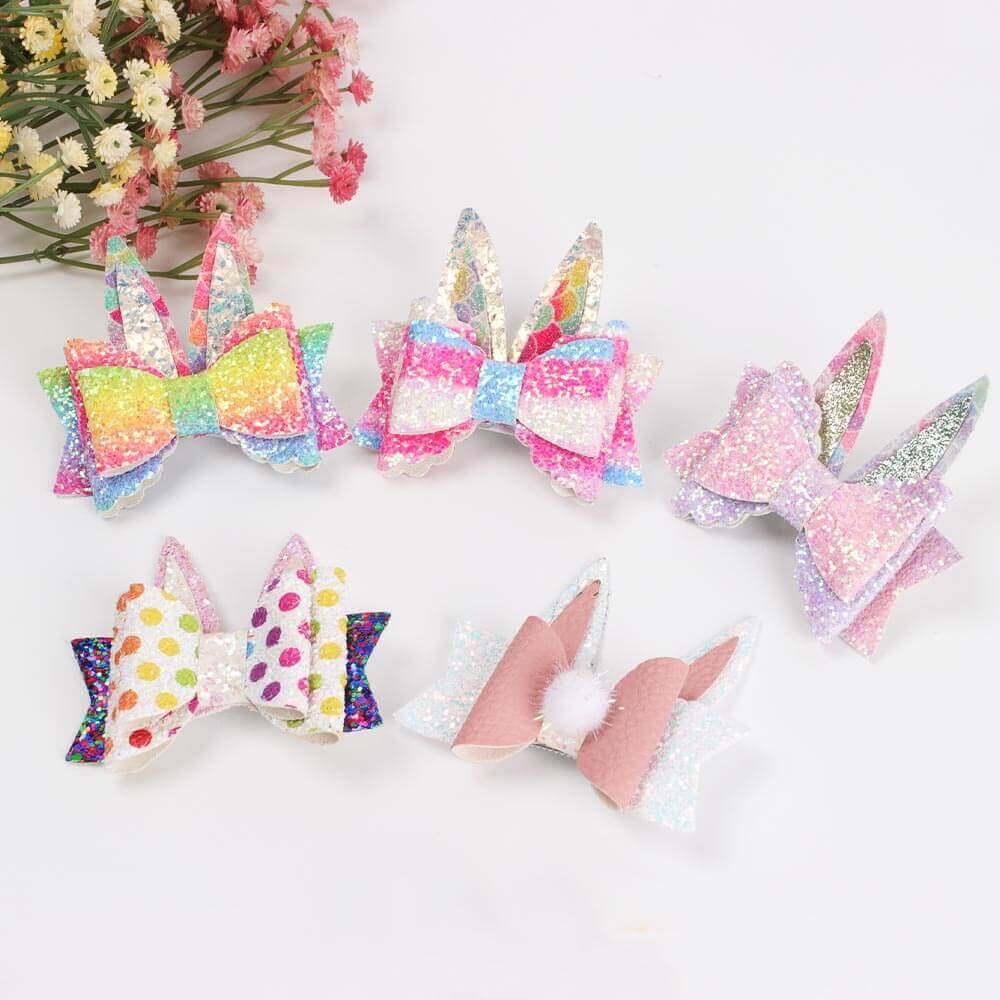 cnhairaccessories Easter Resin Rabbit Ribbon Hair Bow Clips Purple+White