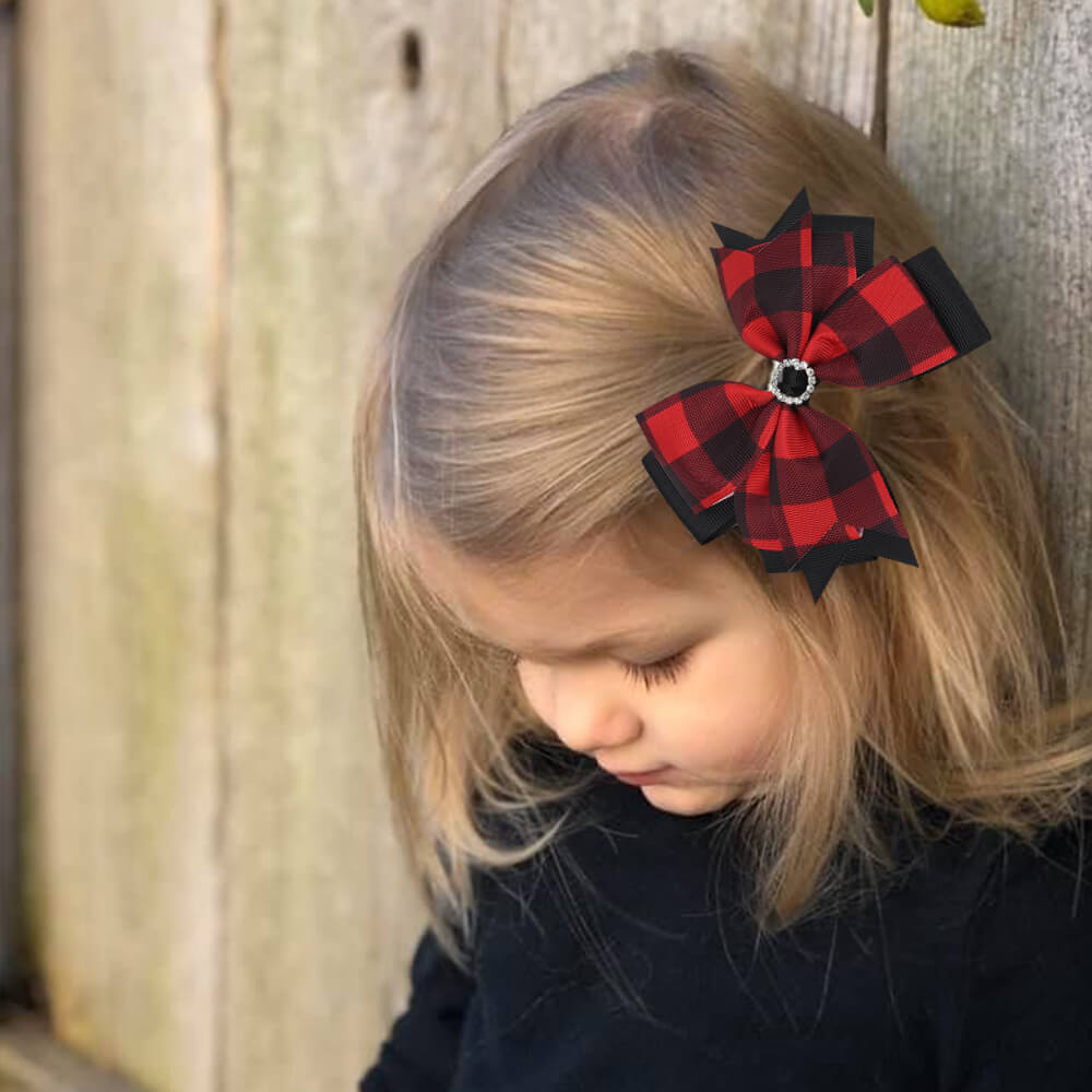 Grids Round Rhinestone Girl Hair Bows