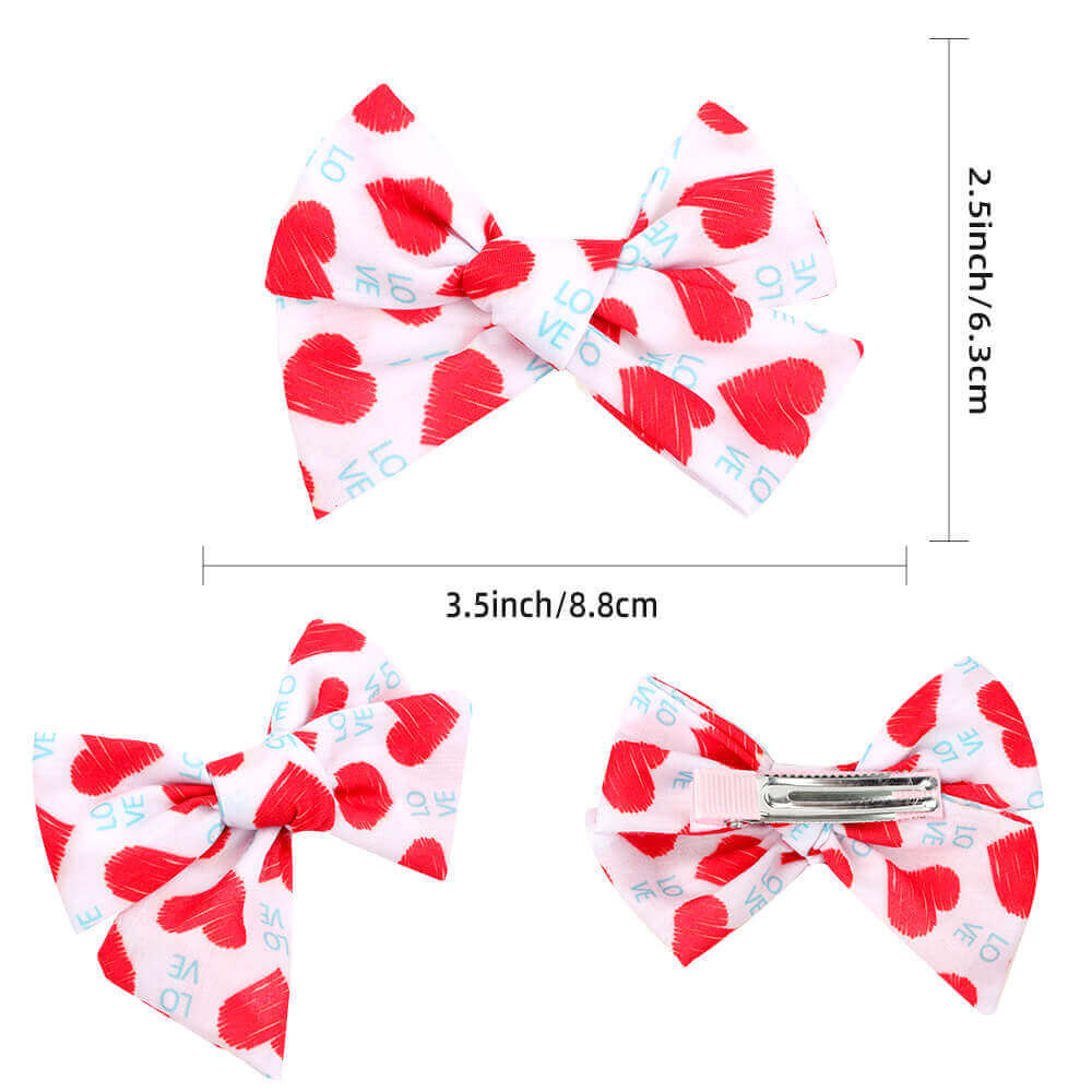 2PCS Love Heart Cloth Bow Hair Clips