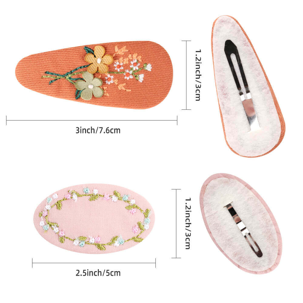 2PCS Flower Embroidered Snap Hair Clips