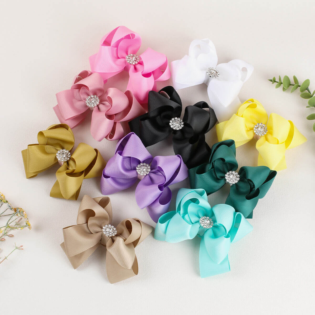 5'' Solid Color Hair Bows with Rhinestone