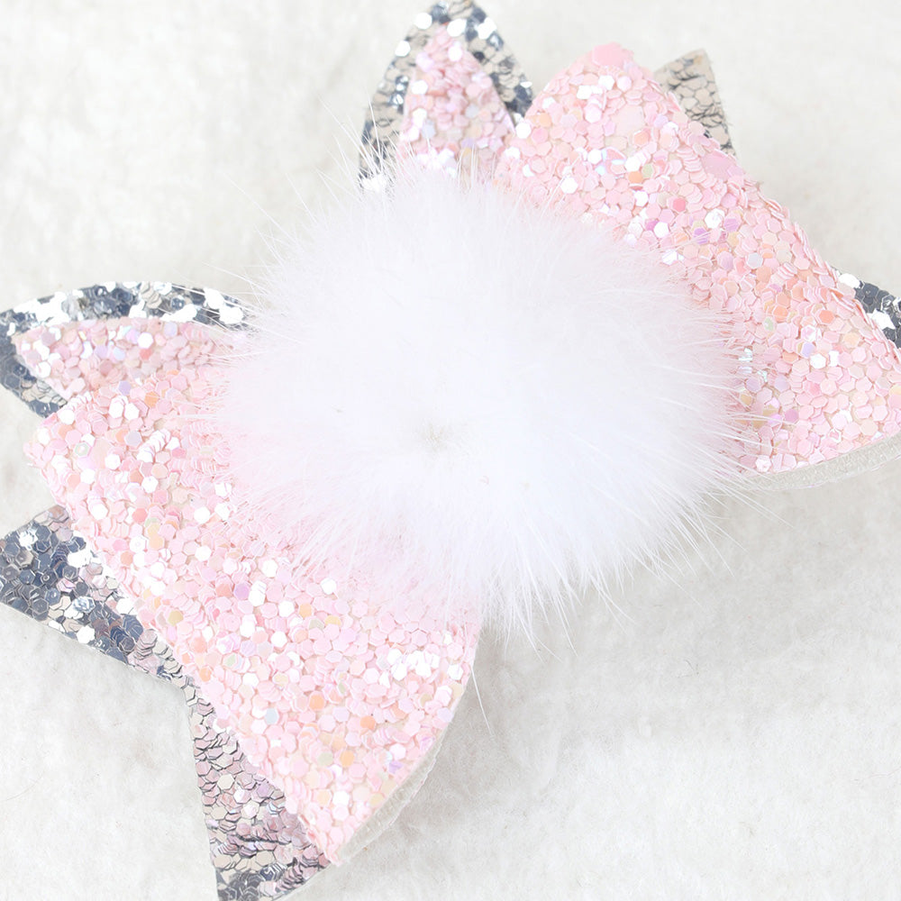 3'' Easter Glitter Hair Bow Bunny Tail Hair Clips
