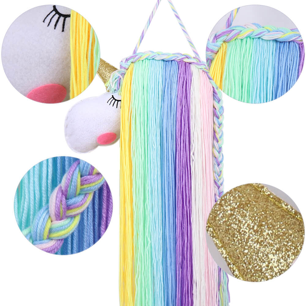 Unicorn Yarn Tassels Hair Bow Holder - Rainbow