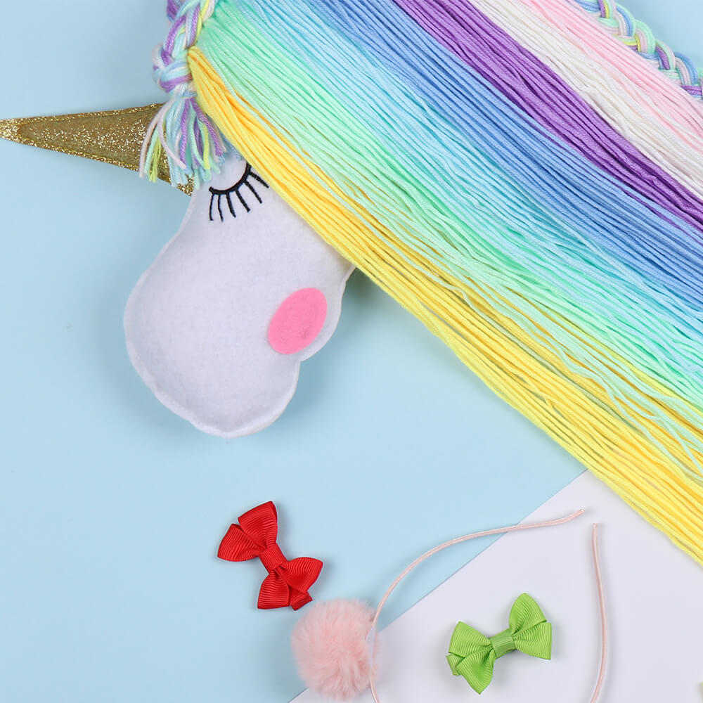 Unicorn Yarn Tassels Hair Bow Holder - Rainbow