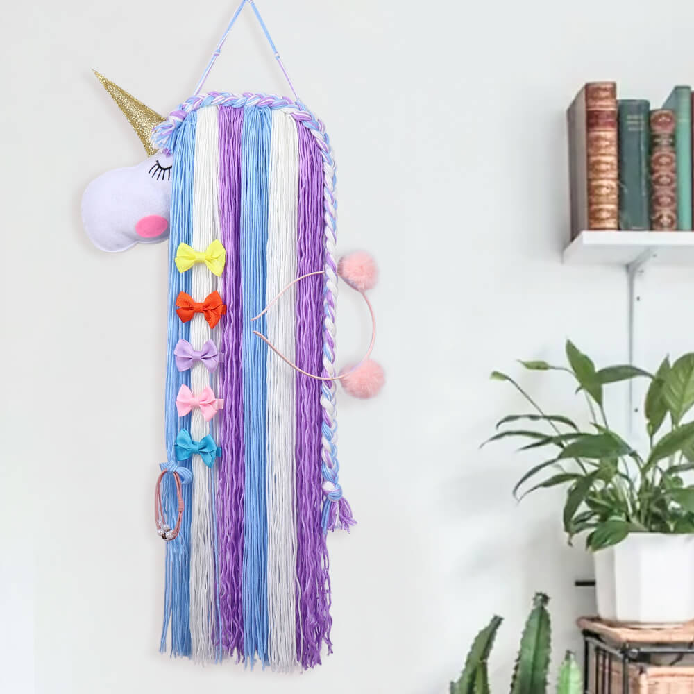 Unicorn Yarn Tassels Hair Bow Holder - Purple Blue