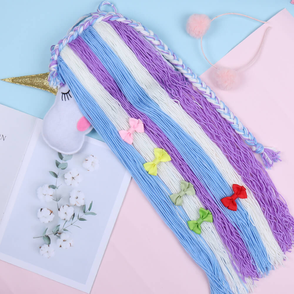 Unicorn Yarn Tassels Hair Bow Holder - Purple Blue