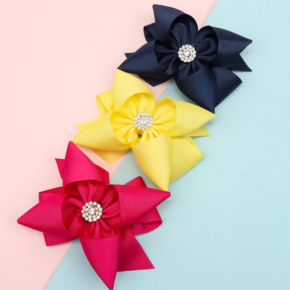 5'' Solid Stacked Rhinestone Hair Bows