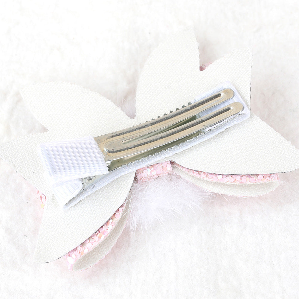 3'' Easter Glitter Hair Bow Bunny Tail Hair Clips