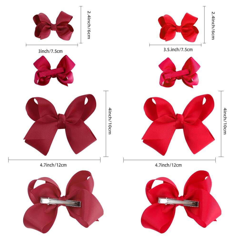 4PCS Red Wine Grosgrain Hair Bows