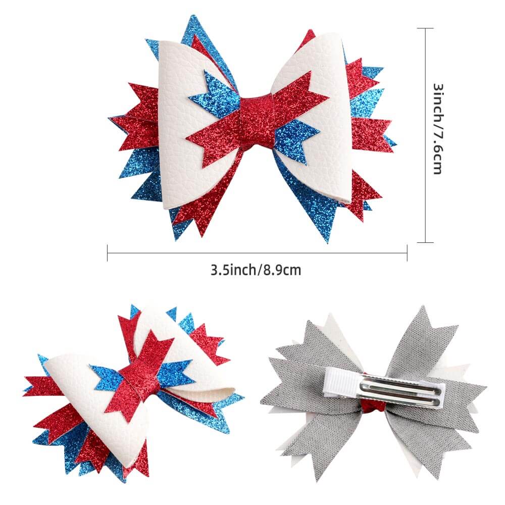3PCS Patriotic Stars Glitter Hair Bows