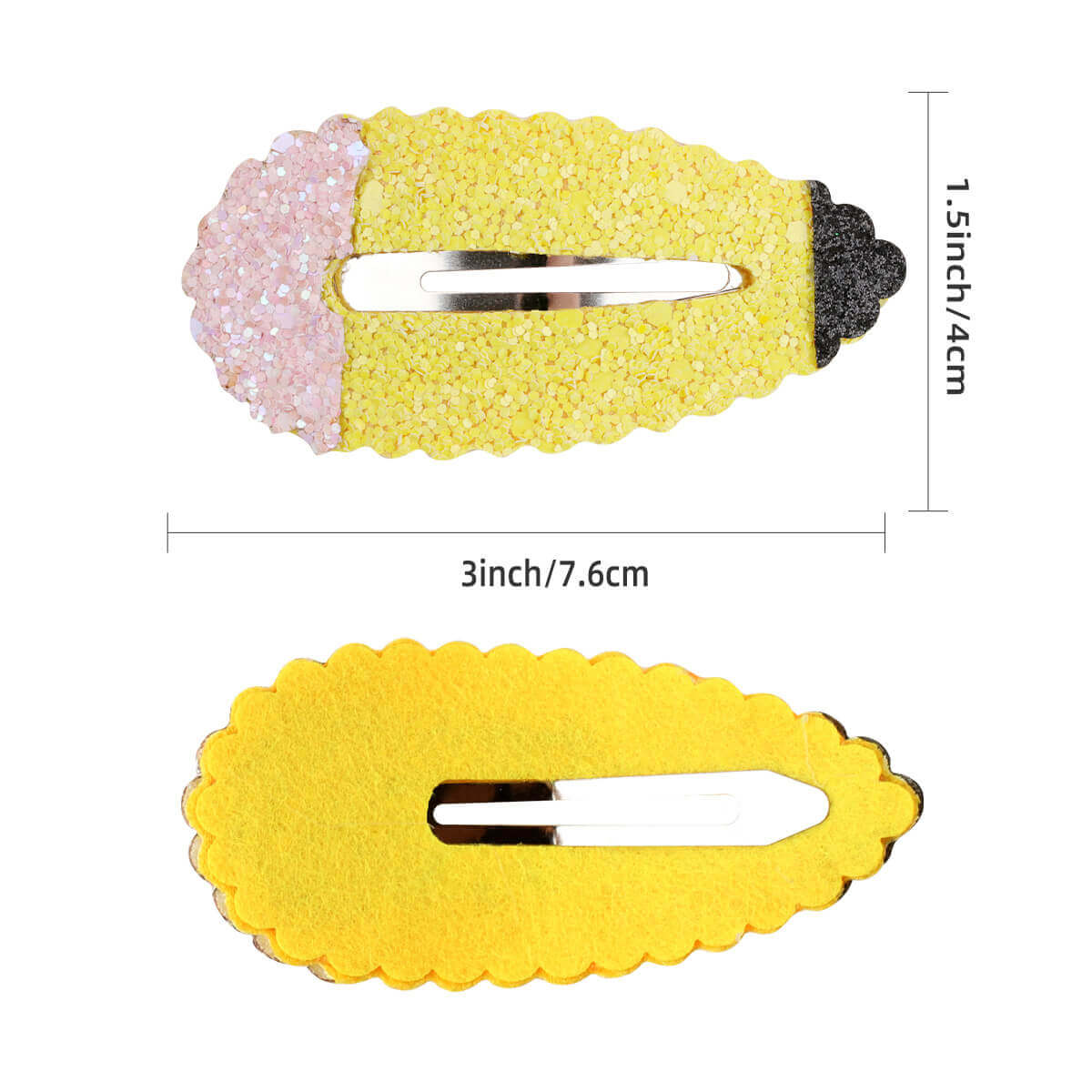 2PCS Back to School Glitter Snap Hair Clips