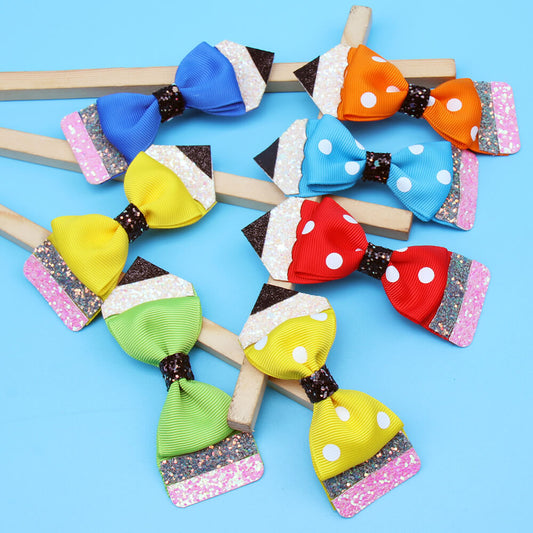 Back to School Glitter Pencil Hair Clips