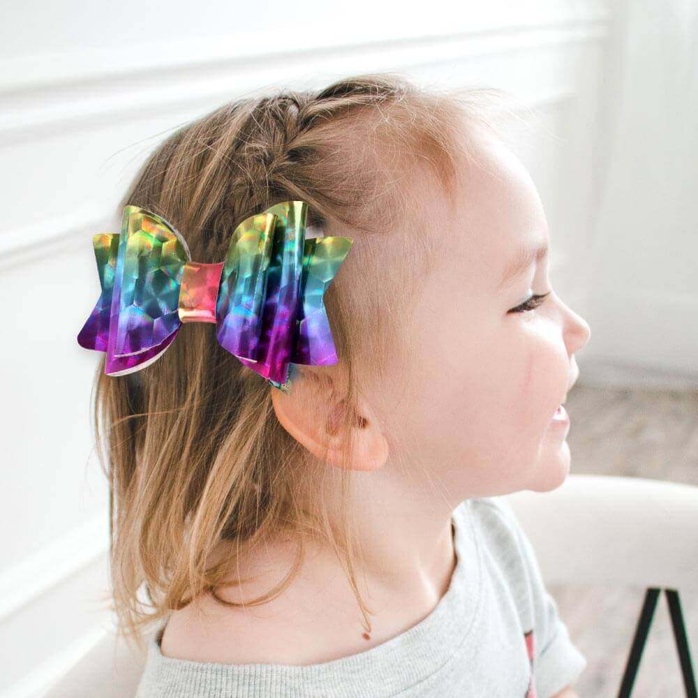 Laser Leather Bow Hair Barrettes for Girls