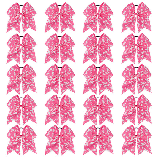 20PCS Hot Pink Breast Cancer Cheer Bows
